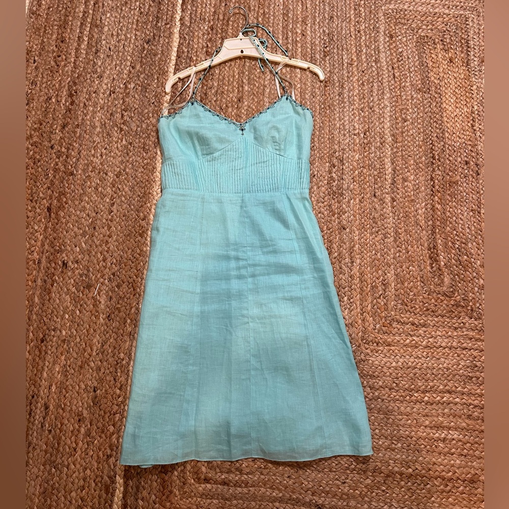 Light Blue Spaghetti Strap Linen Mini Dress